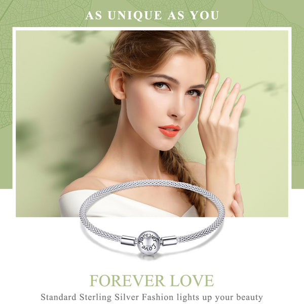 Presentski Sterling Silver Love Forever Round Clasp Snake Chain Bracelets Women