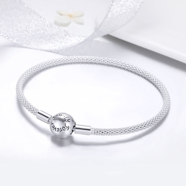 Presentski Sterling Silver Love Forever Round Clasp Snake Chain Bracelets Women