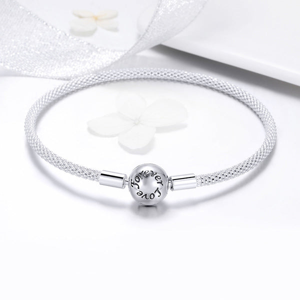 Presentski Sterling Silver Love Forever Round Clasp Snake Chain Bracelets Women