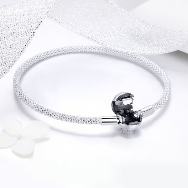 Presentski Sterling Silver Love Forever Round Clasp Snake Chain Bracelets Women