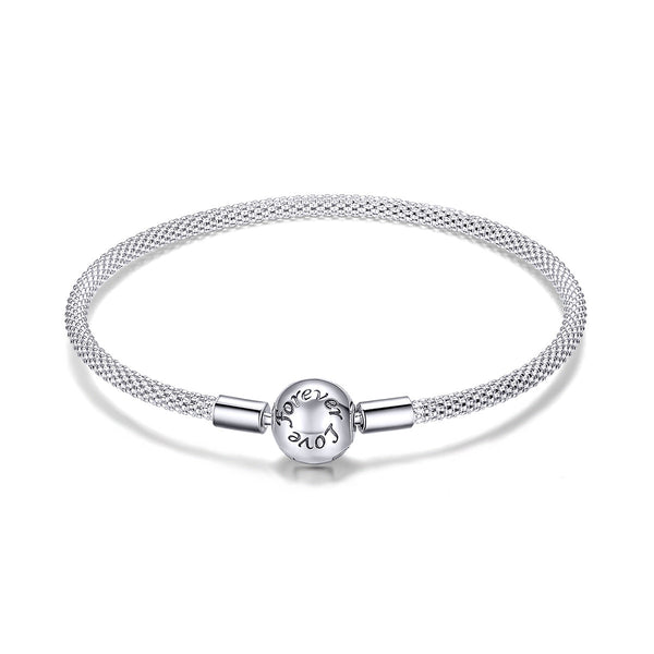 Presentski Sterling Silver Love Forever Round Clasp Snake Chain Bracelets Women