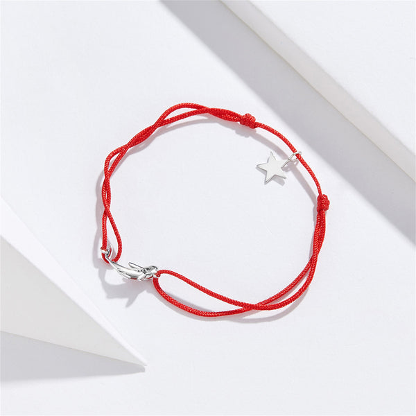 Presentski Koi Red String Bracelet 925 Sterling Silver Lucky Red Carp Fish Sparkling Star 5-10 Inch (13-26cm) Adjustable Rope Dainty Jewelry Gift for Women Girls