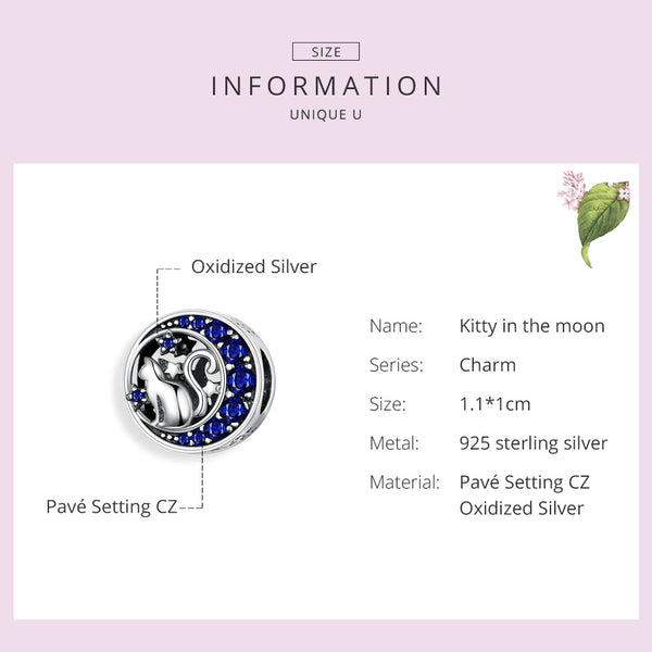 Presentski Silver Moon Cat Beads Flower Retro Pattern Charms Pendant Fit Original DIY Bracelet Necklace