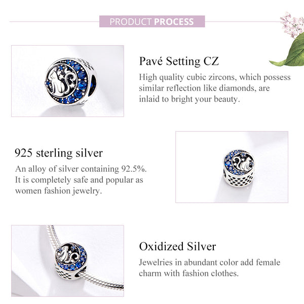 Presentski Silver Moon Cat Beads Flower Retro Pattern Charms Pendant Fit Original DIY Bracelet Necklace