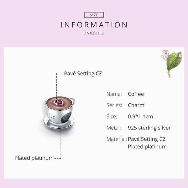 Presentski Coffee Cup Metal Silver Beads for Women European Charm Bracelet Enamel Fashion Charms