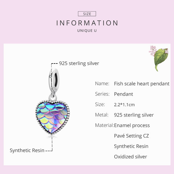 Presentski Retro S925 Mermaid Charm Pendant fit for Women Original Colorful Bracelet or Necklace