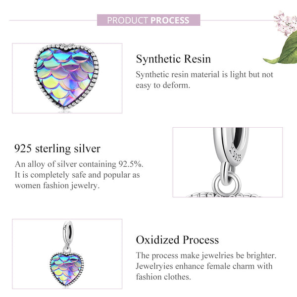 Presentski Retro S925 Mermaid Charm Pendant fit for Women Original Colorful Bracelet or Necklace