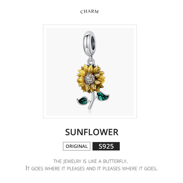 Presentski Retro S925 Sunflower Charm Pendant fit for Women Original Bracelet or Necklace