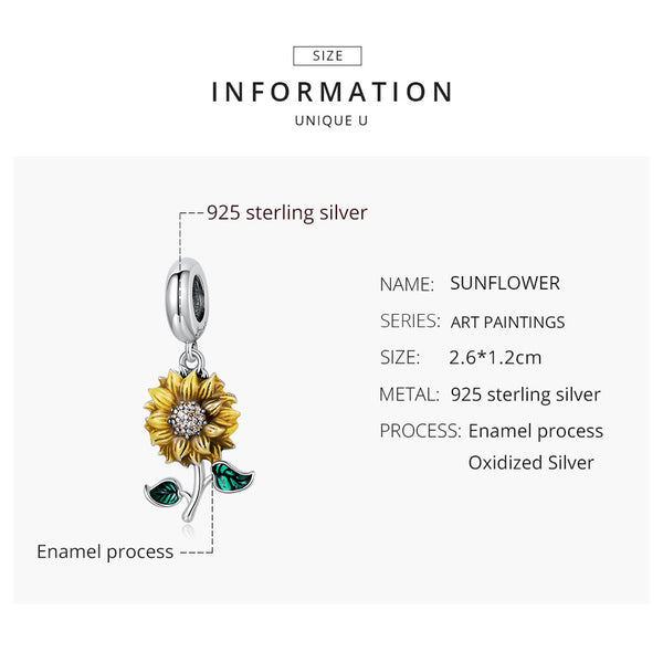 Presentski Retro S925 Sunflower Charm Pendant fit for Women Original Bracelet or Necklace