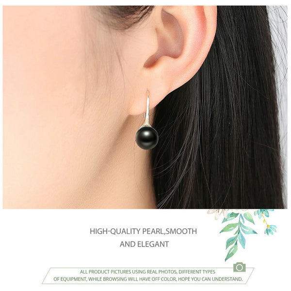 Presentski Black Pearl Dangle Earrings 925 Sterling Silver Classic Round Pearl Tear Drop Hook Earrings Jewelry Birthday Gifts for Women