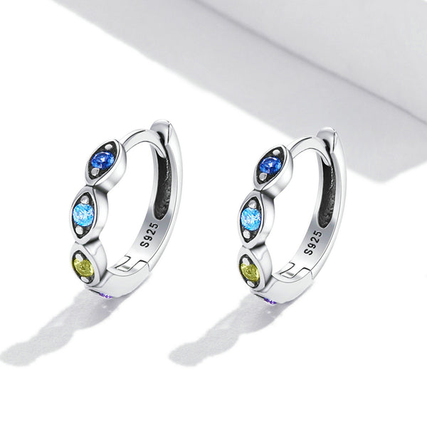 Presentski Evil Eye Hoop Earrings for Women, S925 Sterling Silver Hypoallergenic Huggie Hoop Earrings Colorful Cubic Zircon Evil Eye Earring Jewelry Gifts for Daughter Girls Teen