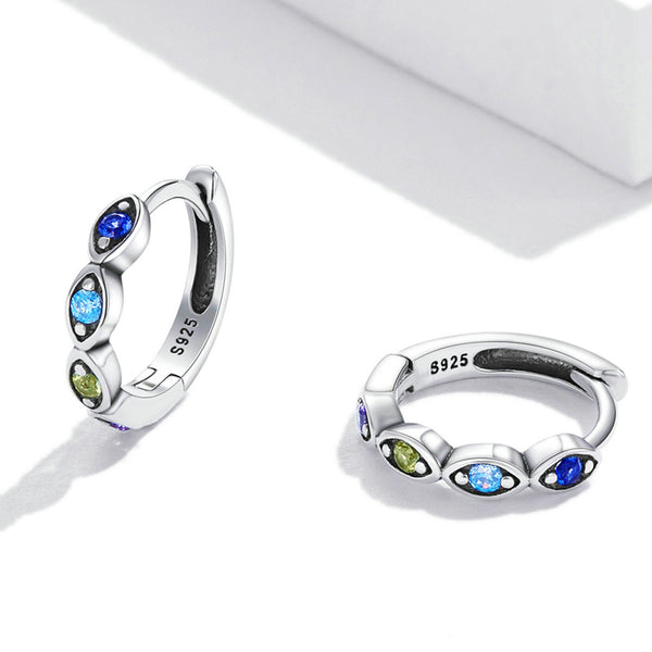 Presentski Evil Eye Hoop Earrings for Women, S925 Sterling Silver Hypoallergenic Huggie Hoop Earrings Colorful Cubic Zircon Evil Eye Earring Jewelry Gifts for Daughter Girls Teen