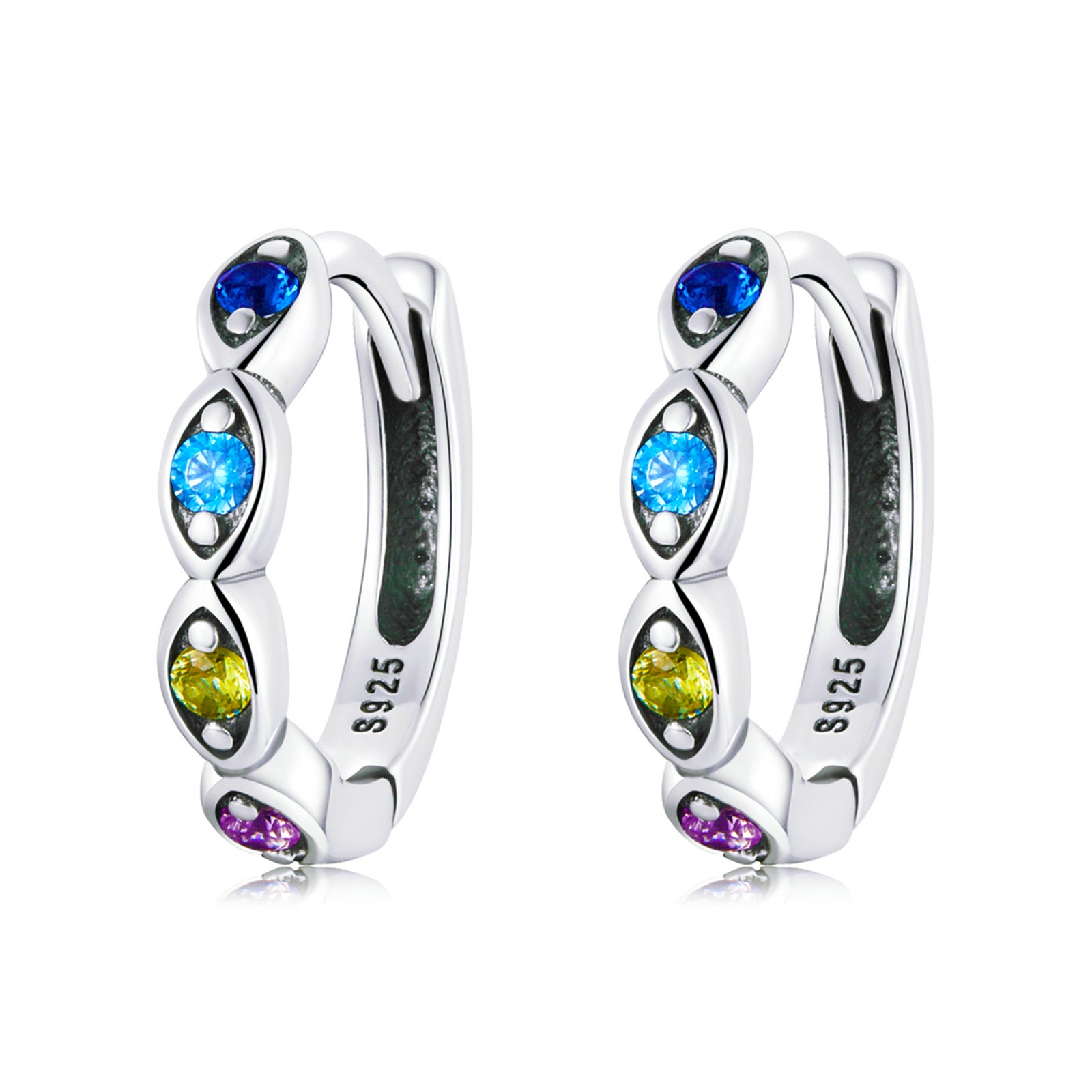 Presentski Evil Eye Hoop Earrings for Women, S925 Sterling Silver Hypoallergenic Huggie Hoop Earrings Colorful Cubic Zircon Evil Eye Earring Jewelry Gifts for Daughter Girls Teen