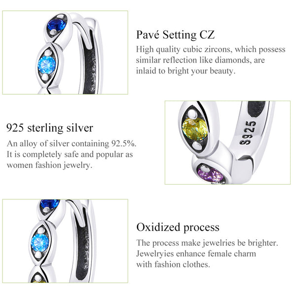 Presentski Evil Eye Hoop Earrings for Women, S925 Sterling Silver Hypoallergenic Huggie Hoop Earrings Colorful Cubic Zircon Evil Eye Earring Jewelry Gifts for Daughter Girls Teen