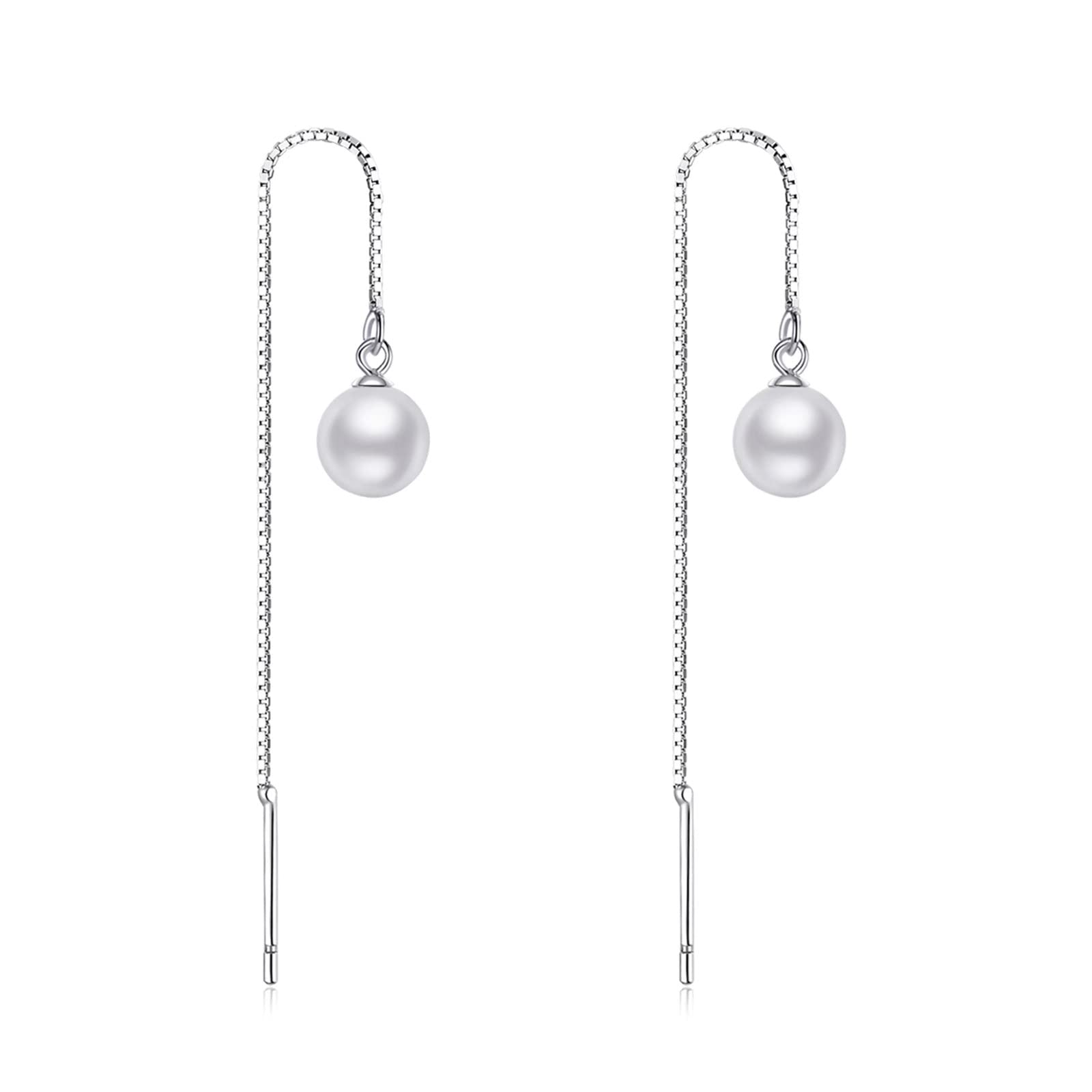 Presentski Long Tassel Threader Earrings 925 Sterling Silver Dangle Drop Ear Cords Shell Pearl Pendant Stud Fashion Bling Design