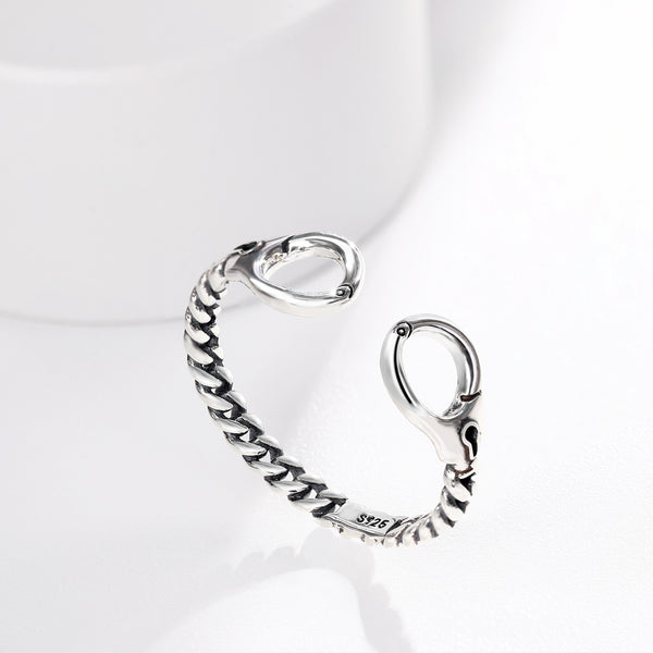 Presentski Handcuffs Open Creative Ring 925 Sterling Silver Simple Chain Link Stacking Adjustable Ring Dainty Jewelry Gift for Women Girls