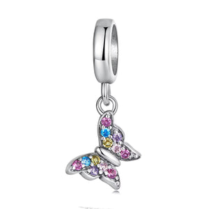 Presentski Butterfly Charm for European Bracelets 925 Sterling Silver Charm Cubic Zirconia Bead for Bracelets Pendant Necklaces Birthday Gift for Girls Women