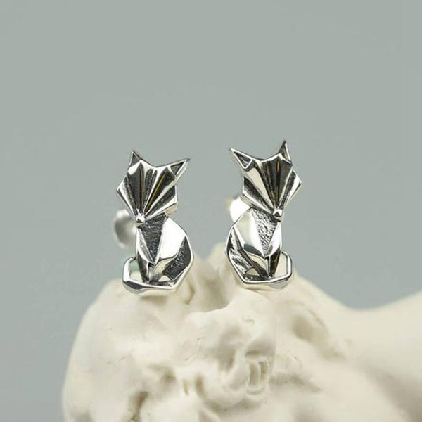 925 Sterling Silver Origami Fox Earrings - Best gift for girl