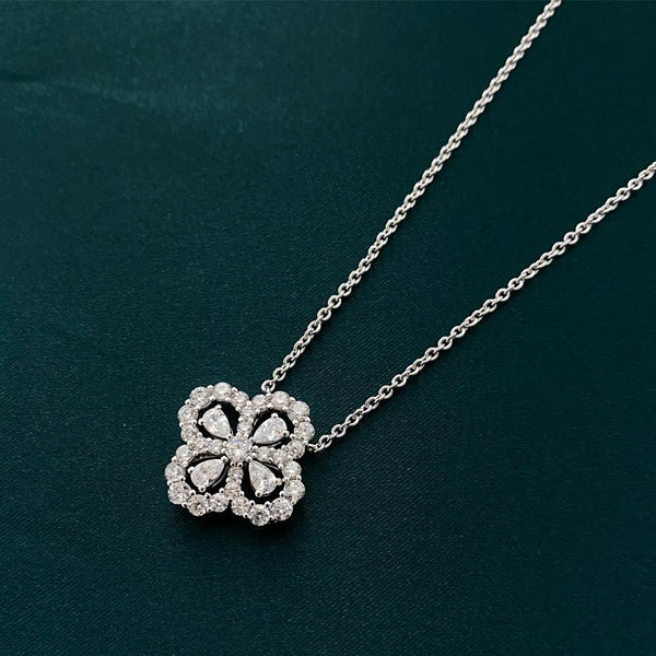 Snow Flower Pear Cut Sterling White Silver Necklace