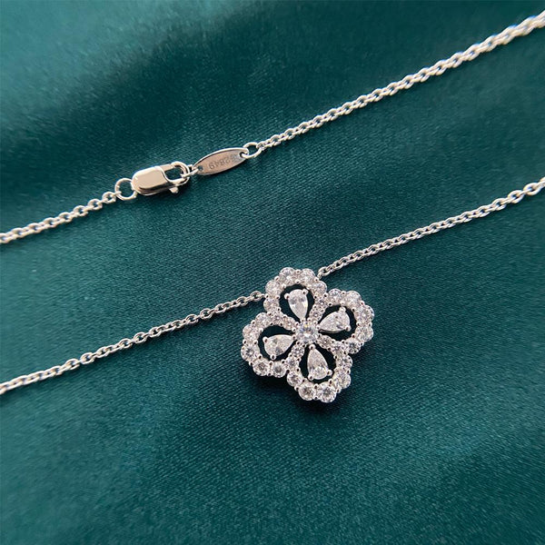 Snow Flower Pear Cut Sterling White Silver Necklace