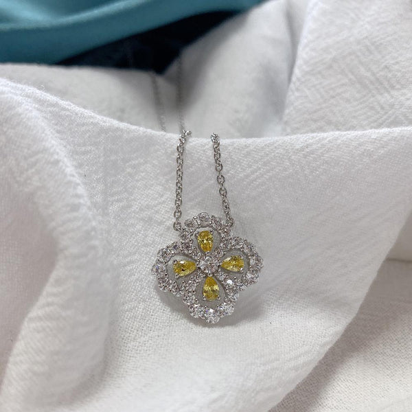 Snow Flower Pear Cut Sterling Yellow Silver Necklace