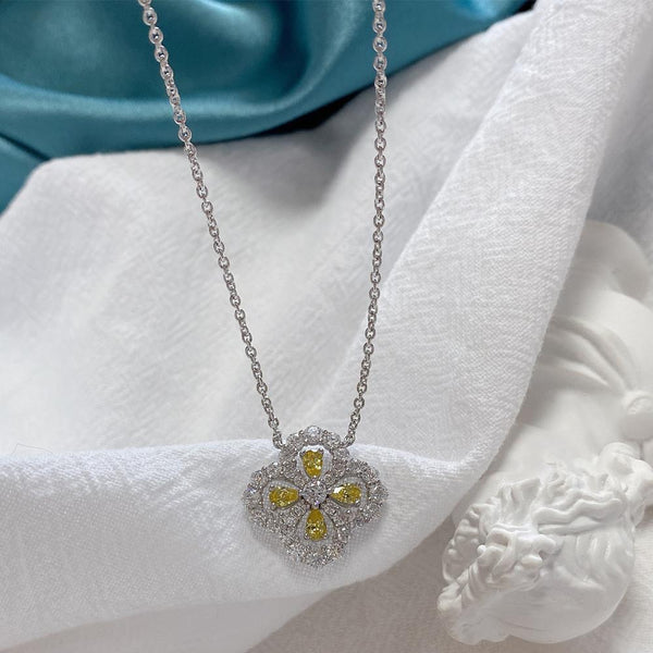 Snow Flower Pear Cut Sterling Yellow Silver Necklace