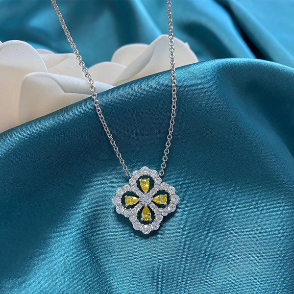 Snow Flower Pear Cut Sterling Yellow Silver Necklace