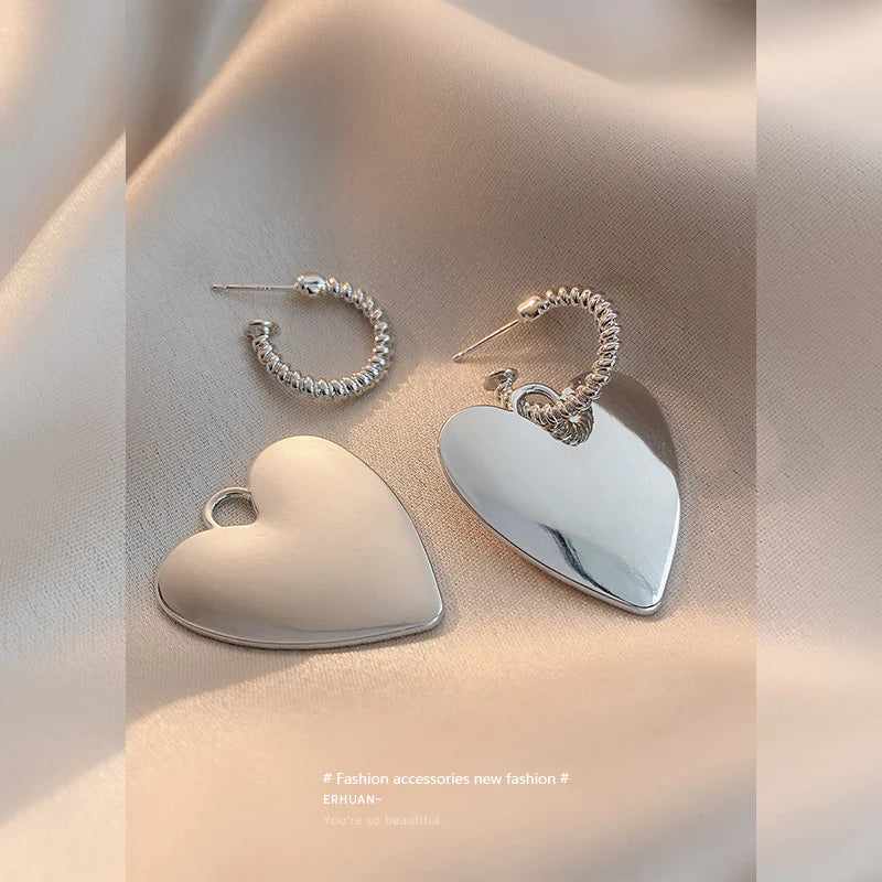 Presentski Half Round Stud Heart-shaped Long Tassel Earrings TE006