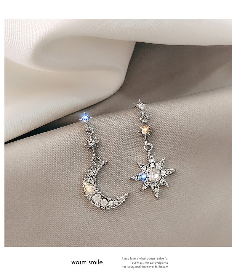 Presentski Shiny Octagonal Meter Shaped Awn Star Moon Asymmetric Female Earrings TE092