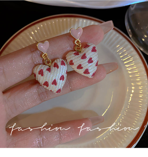 Presentski Plush Love Earrings Simple Personalized Fabric Geometric Round Pearl Lattice Love Earrings TE099