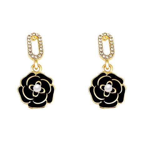 Presentski Black Camellia Flower Earrings Female Minority's Versatile Oil Drop Earrings TE116