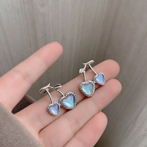 Presentski Moonlight Stone Earrings Women's Temperament Shiny Double-heart Earrings TE130