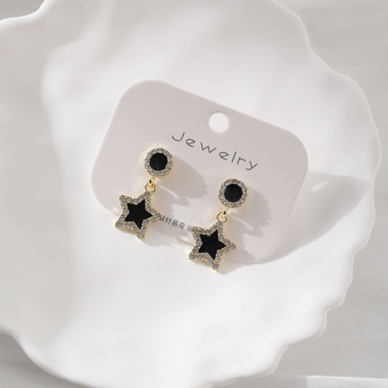 Presentski Simple Star Earrings Elegant Temperament Light Luxury Versatile Black Vintage Oil Drop Earrings TE134