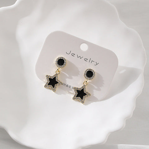 Presentski Simple Star Earrings Elegant Temperament Light Luxury Versatile Black Vintage Oil Drop Earrings TE134