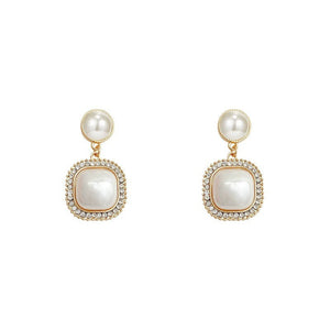 Presentski Square White Pearl Earrings Red Temperament Fashion Personality Earrings TE160