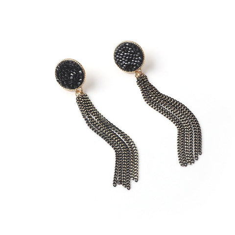 Presentski Vintage Round Black Tassel Earrings Feminine Atmosphere Aesthetic Long Earrings TE163