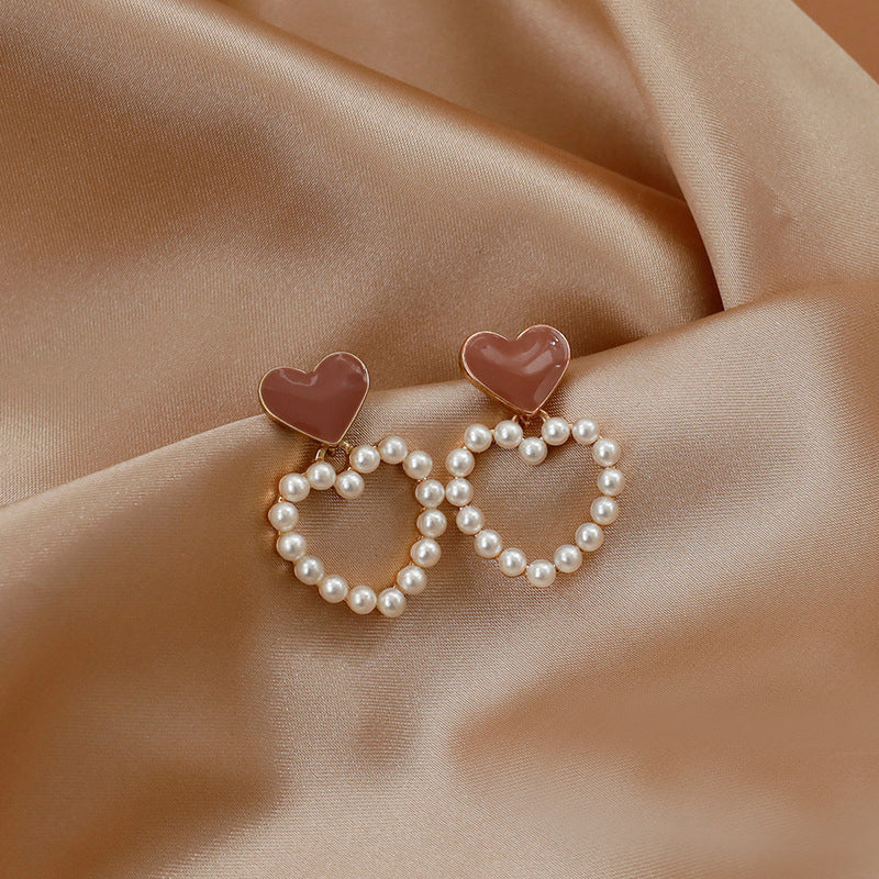 Presentski Heart-shaped Pearl Earrings Female Personality Fashion Red Love Earrings TE166