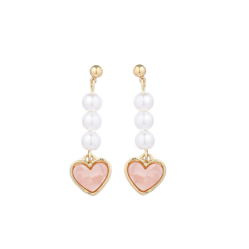 Presentski Simple Love Pendant Earrings Feminine Long Pearl Earrings TE188