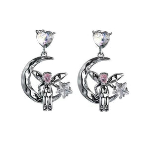 Presentski Love Zircon Star Earrings Female Personality Moon Spirit Earrings TE191