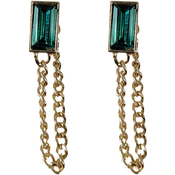 [TE199] Presentski Vintage Fashion Square Emerald Earrings Personalized Simple Back Hanging Chain Tassel Earrings