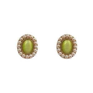 [TE205] Presentski Vintage Green Opal Earrings Women's Gentle Elegant Versatile Earrings