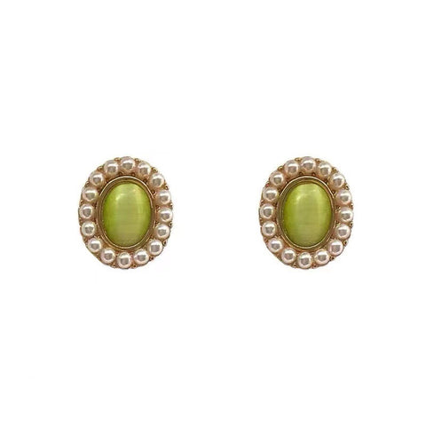 [TE205] Presentski Vintage Green Opal Earrings Women's Gentle Elegant Versatile Earrings