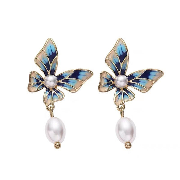 [TE206] Presentski Gradual Blue Butterfly Earrings Retro Temperament Earrings