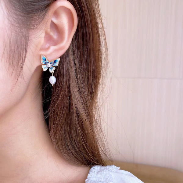 [TE206] Presentski Gradual Blue Butterfly Earrings Retro Temperament Earrings