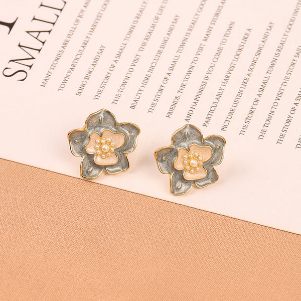 [TE217] Presentski Enamel Flower Earrings Women's Personalized Fashion Versatile Earrings