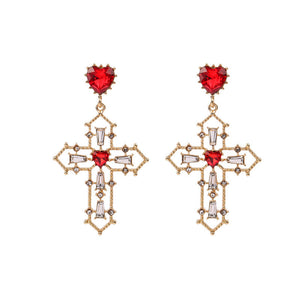 [TE218] Presentski Hip-hop Cross Pendant Earrings Women's Trend Hollow Personality Earrings