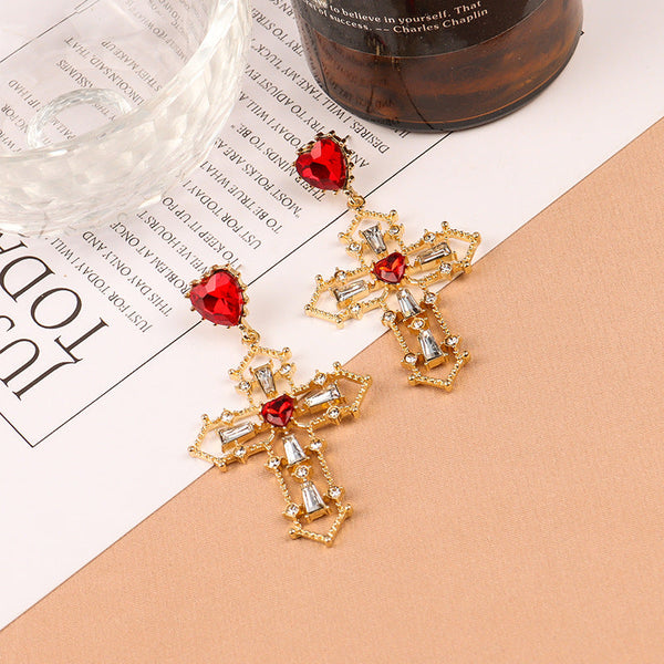 [TE218] Presentski Hip-hop Cross Pendant Earrings Women's Trend Hollow Personality Earrings