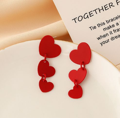 [TE220] Presentski Red Love Retro Minority Versatile Fashion Personality Earrings