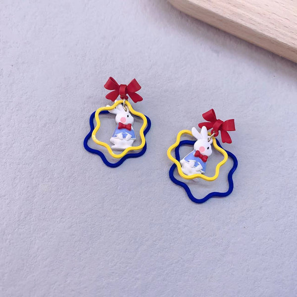 [TE225] Presentski Cartoon Rabbit Earrings Lovely Princess Bow Earrings