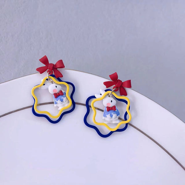 [TE225] Presentski Cartoon Rabbit Earrings Lovely Princess Bow Earrings